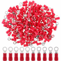 MR DJ RT2218R 200 pcs #8 Red 22/16G Vinyl Insulated Connectors Ring Terminal