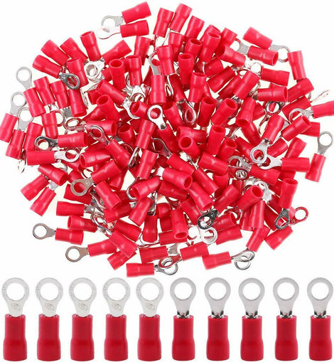 MR DJ RT2218R 200 pcs #8 Red 22/16G Vinyl Insulated Connectors Ring Terminal