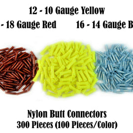 300Pcs American Terminal Butt Connectors Yellow Blue Red 12-10 16-14 22-18 Gauge Crimp Type (100 of each)
