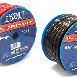 Absolute SPW-0-50RD & SPW-0-50BK<BR/> 1/0 Gauge 50 FT Xtreme Twisted Power/Ground Battery Wire Cables Set One Red & One Black