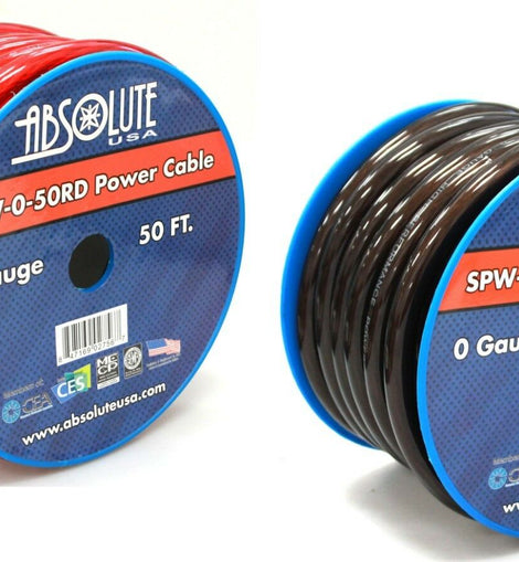 Absolute SPW-0-50RD & SPW-0-50BK 1/0 Gauge 50 FT Xtreme Twisted Power/Ground Battery Wire Cables Set One Red & One Black