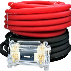 MK Audio MKIT025RB 0 Gauge Wire Red / Black Amplifier Amp Power/Ground Cable 1/0 Set - Free Fuse