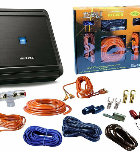 Alpine S2-A60M 1-Channel 600 Watts S-Series Monoblock Class-D Amplifier + Absolute KIT4 4 Gauge Complete Amplifier Kit