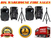 2 MR DJ DSP4000 PAIR 15" 4000W Bluetooth DSP FM Radio USB Portable PA DJ Speaker & Stands PAIR