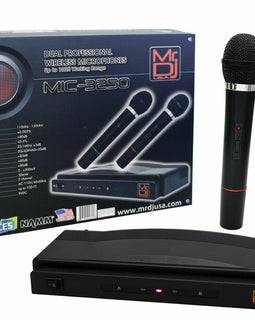 Dual Frequency RF Wireless Dual Microphone System Low Battery LED Indicators 100 Feet Range Karaoke Mic with 1/4" Audio Cable Cordless Receiver