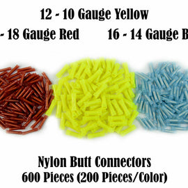 Absolute 600BCRYB 600 Wire Butt Connectors Yellow/Blue/Red Nylon Car Audio Crimp Terminals
