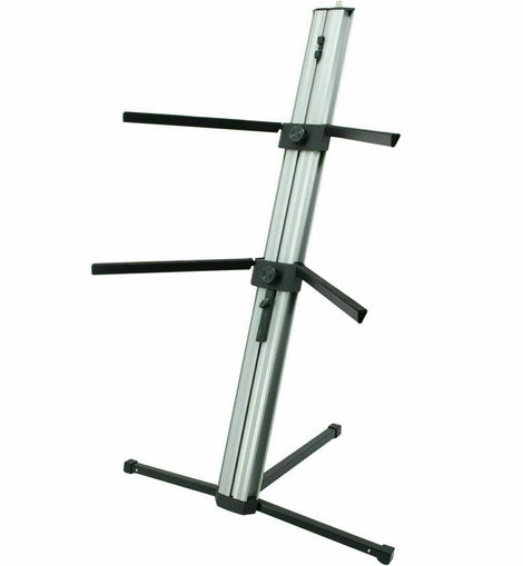 MR DJ KS1000 PRO Silver 2-Tier Column Keyboard Stand W 5/8