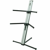 MR DJ KS1000S PRO Professional 2-Tier Silver Column Keyboard Stand W 5/8" Mic Mount