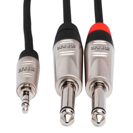 Hosa HMP-003Y, REAN 3.5mm TRS to Dual 1/4" TS Pro Stereo Breakout Cable - 3 Feet
