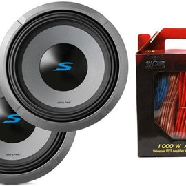 2 ALPINE S2-W10D2 10" 1800 Watt Car Audio Subwoofers Dual 2-Ohm + 8G Amp Kit