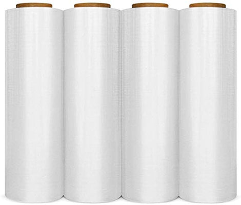 BM PAPER Universal 4 Pack Stretch Wrap18 Inches X 1500 Tough Pallet Shrink Wrap, 80 Gauge Industrial Strength Plastic Film