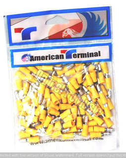 American Terminal E-BVLMYV-100 10/12 Gauge Nylon Male Yellow Solderless Crimp Bullet Plug Connectors