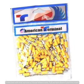 American Terminal E-BVLMYV-100 10/12 Gauge Nylon Male Yellow Solderless Crimp Bullet Plug Connectors