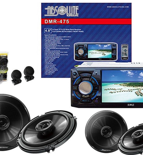 Absolute DMR-475 4.8” DVD/MP3/CD Multimedia Player, AM FM Radio with USB, SD Card with 2 Pairs Of Pioneer TS-G1645R 6.5
