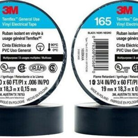 3M Temflex Vinyl Electrical Tape, 1700, 3/4 in x 60 ft, Black 1.5core, 3 Count