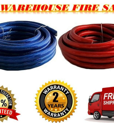AT 100 FEET 0 GAUGE BLUE & RED POWER + GROUND WIRE CABLE 1/0 GAUGE CAR AUDIO