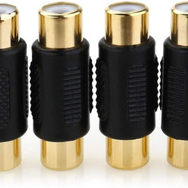 4 Pack Black Female to Female Gold RCA cable cord Coupler Joiner Barrel Connectors