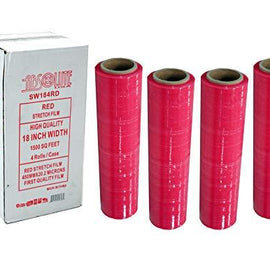 Absolute SW184RD 4 Rolls Red Hand Stretch Plastic Film Pallet Shrink Wrap 18" x 1500 SQ FT 80 Gauge