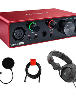 Focusrite Scarlett Solo USB Audio Interface Headphones + Pop Filter + XLR Cable