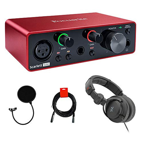 Focusrite Scarlett Solo USB Audio Interface Headphones + Pop Filter + XLR Cable