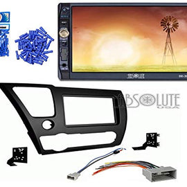 Absolute ABS95-7882B Bundle Fit Honda Civic 2013 2014 Double DIN Stereo Harness Radio Install Dash Kit Package