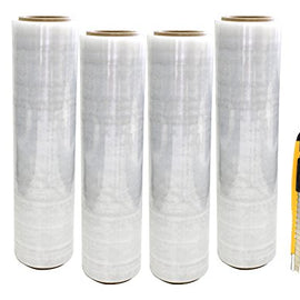 XP Audio Clear Stretch Film Shrink Wrap Pallet 4 Roll 18" 80 Gauge  + Knife