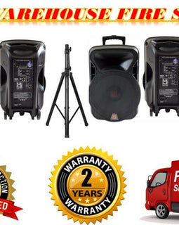 2 Mr. Dj USA 15" 4000W Bluetooth DSP FM Radio USB Portable PA DJ Speaker & 2 Stands