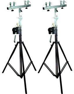 2 MR DJ Pro Lighting 12 Foot Crank Light Stand & Square Truss T-Bar Adapter