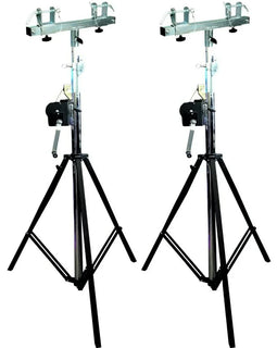 2 DJ Pro Lighting 12 Foot Crank Light Stand & 2 Square Truss T-Bar Adapter