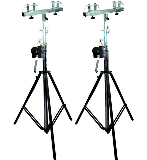 2 MR DJ Pro Lighting 12 Foot Crank Light Stand & Square Truss T-Bar Adapter