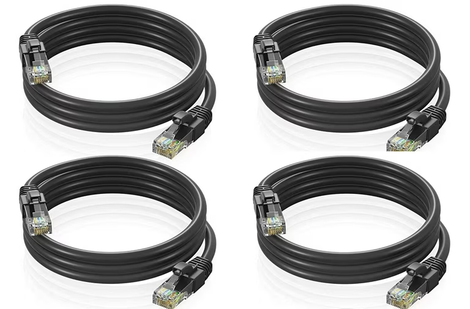 4 Cat6a Ethernet Network Patch Cable RJ45 23AWG 600Mh Solid Copper Wire 3' Black