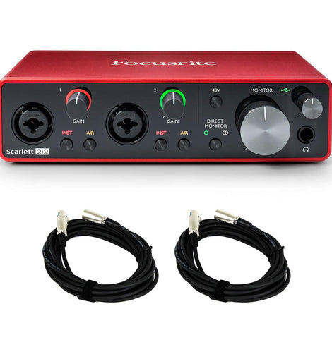 Focusrite Scarlett 2i2 3rd Gen USB Interface w/ 2 3-Foot XLR Cables Bundle