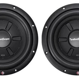 2 Rockford Fosgate Prime R2SD2-12 + 2 Single Sealed Boxes  500W Max 12" shallow mount dual 2-ohm voice coils subwoofer + 2 Single Sealed Boxes