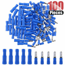 100Pcs Blue Insulated Bullet Butt Male and Female 16-14 AWG Wire Crimp Terminals