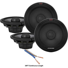 Alpine R-S65.2 Car Audio Type R Series 6 1/2" 200 Watt Speakers - 2 Pair with 20' Wire Package