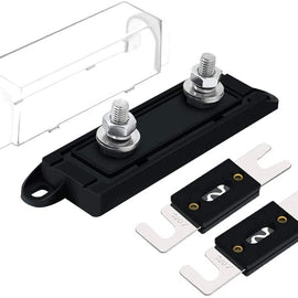 American Terminal ANL Fuse Power Distribution Holder with 2pcs 100A ANL Fuse, Clear Cover for RV Car Audio