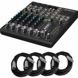 Mackie 802VLZ4, 8-channel Ultra Compact Mixer with High-Quality Onyx Preamps & 4 MR DJ 20 Feet XLR Cables Bundle