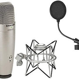 Samson C01U Pro USB Studio Condenser Microphone + Samson SP01 Spider Shockmount + Mr Dj 4 Inch Pop Filter