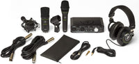 Mackie Producer Bundle with Onyx Producer interface, EM89D dynamic mic, EM91C condenser mic and MC-100 headphones.