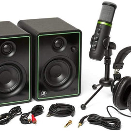 Mackie Creator Bundle USB microphone, studio monitors, and headphones