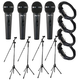 4 Peavey PV7 ND Magnet Dynamic Microphone with 1/4" to XLR Cable + 4 Microphone Stands