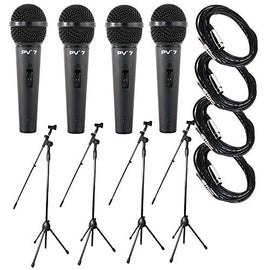 4 Peavey PV 7 ND Magnet Dynamic Microphone with 1/4" to XLR Cable + 4 Microphone Stands