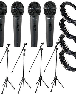 4 Peavey PV 7 ND Magnet Dynamic Microphone with XLR to XLR Cable + 4 Microphone Stands