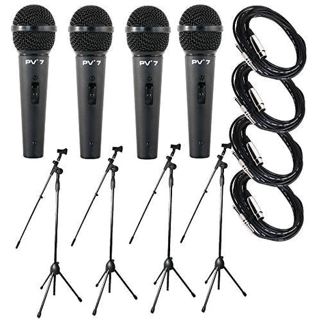 4 Peavey PV 7 ND Magnet Dynamic Microphone with XLR to XLR Cable + 4 Microphone Stands