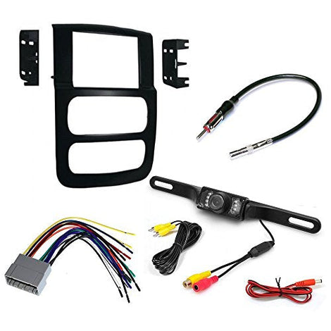 Car CD Stereo Receiver Install Kit + Harness + Antenna Adapter+ Rear View Camera Fit Dodge Ram Truck 2002 - 2005