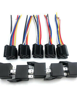 5 Pack Absolute 12V 30/40 Amp SPDT Automotive Marine Bosch / Tyco Style 5 Pin Relay with Wires & Harness Socket