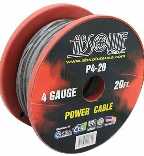 Absolute P420BK 20' 4-Gauge Black Power Ground Wire Cable