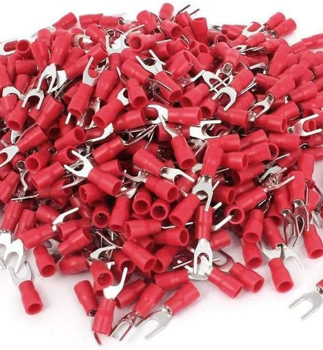 Install Bay RVST8 Red Vinyl Spade Terminal 22-18 Gauge #8 Package of 100