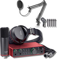 Focusrite Scarlett 2i2 Studio 4th Gen USB Audio Interface Boom Arm Mic Stand Desktop Mount Detachable Clip Microphone Pop Filter Cable Ties