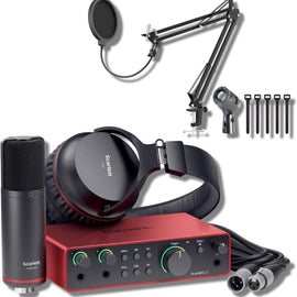 Focusrite Scarlett 2i2 Studio 4th Gen USB Audio Interface Boom Arm Mic Stand Desktop Mount Detachable Clip XLR Cable Microphone Pop Filter Cable Ties